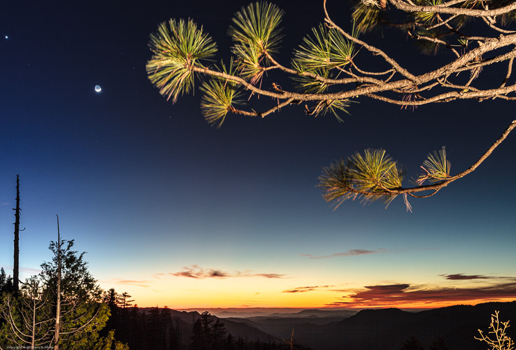 Sunset over Sierras with Moon and Venus