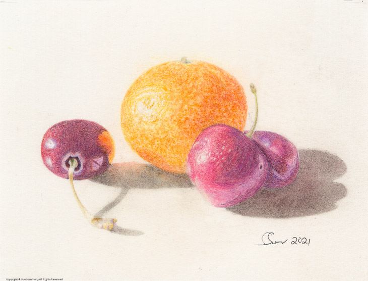 Tangerine and Cherries                                                                                    Original Colored Pencil Fine Art 6